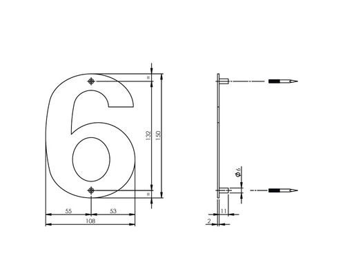 Technische Zeichnung Hausnummer 6 mit Maßangaben
