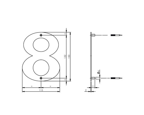 Technische Zeichnung Hausnummer 8 mit Maßangaben