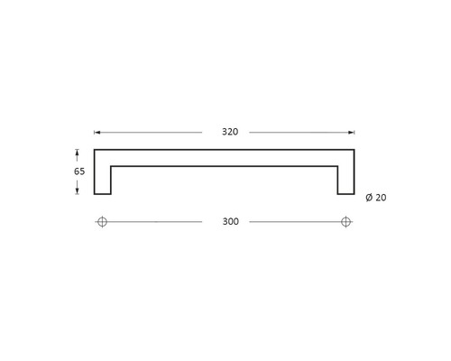 Technische Zeichnung eines Möbelgriffs mit Maßangaben