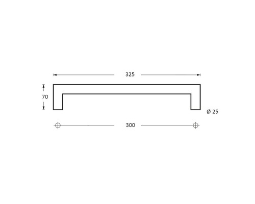 Technische Zeichnung eines Möbelgriffs mit Maßangaben