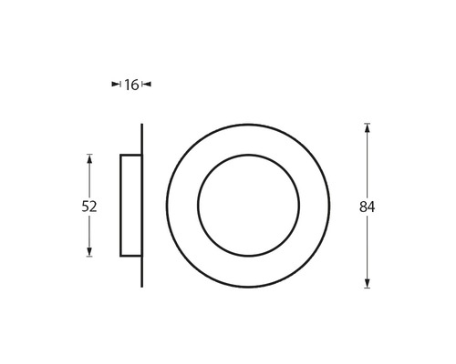 Technische Zeichnung einer runden Einbauleuchte mit Maßangaben