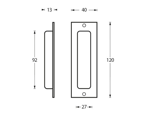 Schéma technique d''un set de cuvettes de poignée avec dimensions