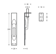 Dessin technique d''un verrou à boulon avec cotes