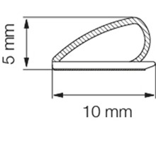 Technische Zeichnung eines Dichtungsprofils mit den Maßen 5 mm Höhe und 10 mm Breite