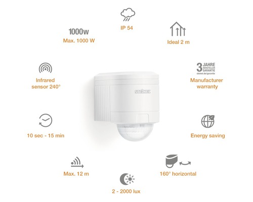 Détecteur infrarouge Steinel avec angle de détection de 240 degrés