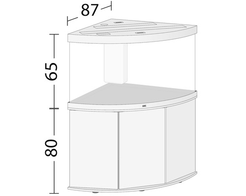 Aquarium d''angle avec meuble bas et dimensions
