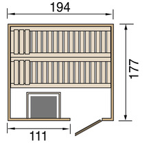 Grundriss einer Sauna mit Maßangaben