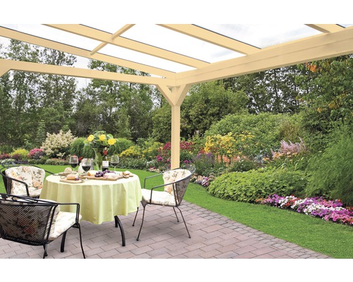 Toit de terrasse en bois avec toit transparent et scène de jardin