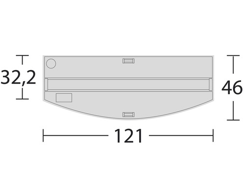 Technische Zeichnung eines Badheizkörpers mit Maßangaben