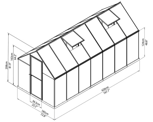 Schéma technique d''une serre avec dimensions
