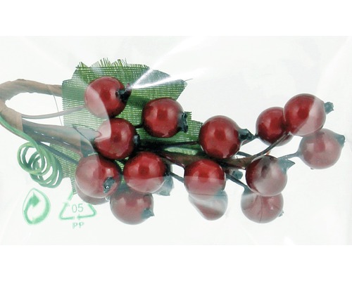 Dekozweig mit roten Beeren und grünen Blättern