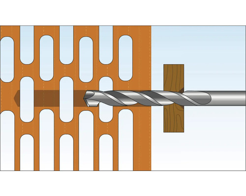Illustration d''une perceuse perçant à travers une plaque perforée