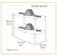 Illustration eines Werkbankrahmens mit Gewichtsangaben und Maßen