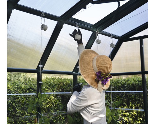 Gewächshausinnenausstattung mit Seilzugsystem zur Pflanzenunterstützung