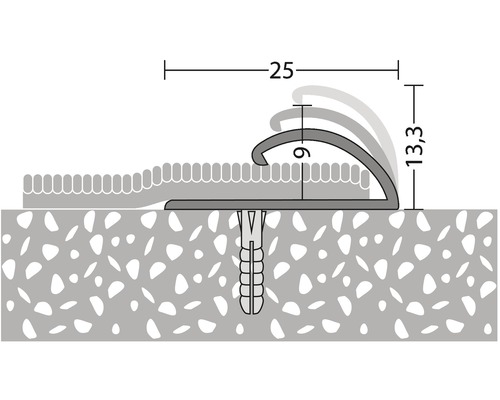 Illustration d''un profilé de transition avec des indications de dimensions pour le montage.