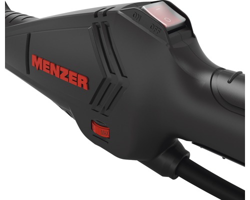 Detailansicht eines Menzer Elektrowerkzeugs mit Schalter und Geschwindigkeitsregler.