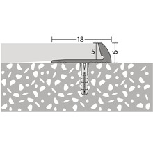 Barre de profilé avec cheville de fixation et indications de dimensions.