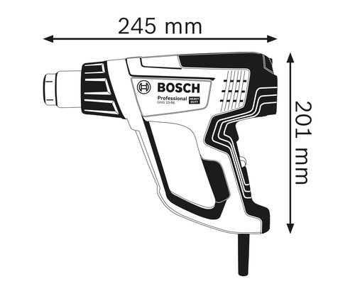 Bosch Heißluftpistole, Abmessungen 245 mm breit und 201 mm hoch