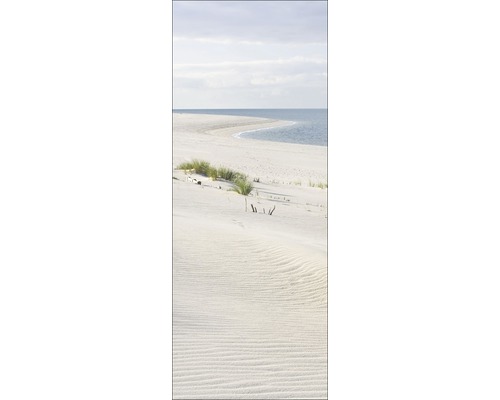 Image d''un paysage de plage de sable avec des dunes et la mer.