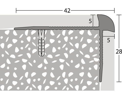 Dessin technique d''un profil d''arête d''escalier avec les dimensions 42, 5 et 28 millimètres.