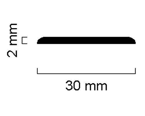 Illustration einer 30 Millimeter langen und 2 Millimeter dicken Leiste