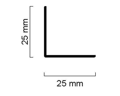 Zeichnung eines Winkelprofils mit den Maßen 25 mm x 25 mm
