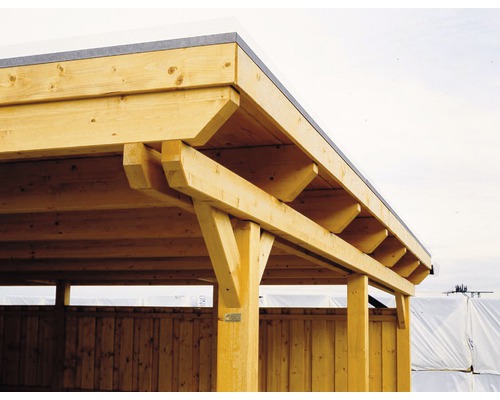 Vue détaillée d''un carport en bois avec toit