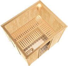 Sauna modulaire Karibu Gobina avec poêle 9 kW et commande ext. sans couronne avec porte en bois et verre à isolation thermique-thumb-4