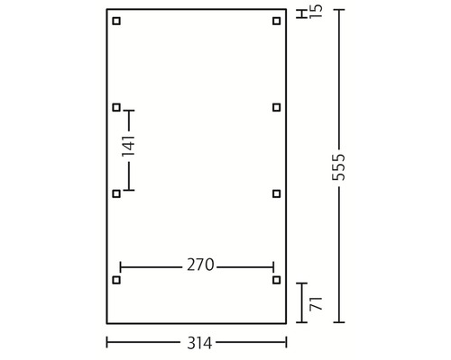 Dessin technique avec cotes pour une plaque : hauteur 555 mm, largeur 314 mm