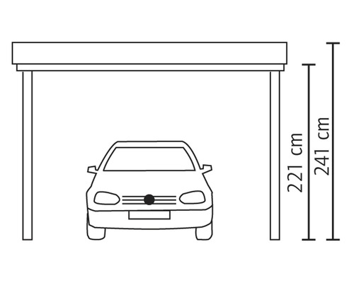 Illustration eines Carports mit Höhenangaben von 221 Zentimeter und 241 Zentimeter