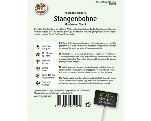 Samenpackung Stangenbohne Mombacher Speck der Marke Sperli