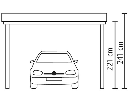 Schéma d''un abri de voiture avec dimensions et voiture