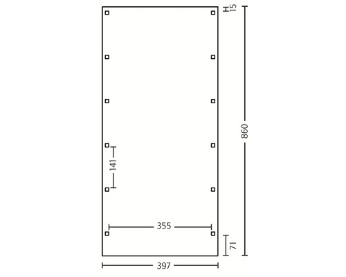 Dessin technique avec dimensions d''un produit: hauteur 860, largeur 397
