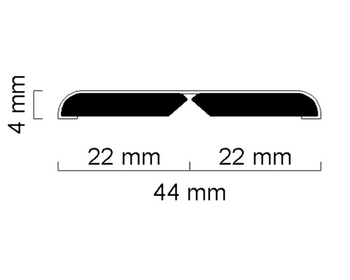 Coupe de profil avec des dimensions de 44 mm de large et 4 mm de haut