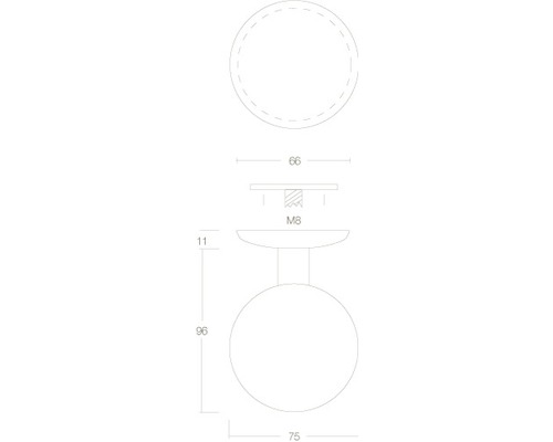 Dessin technique d''un composant de patin de meuble rond avec dimensions