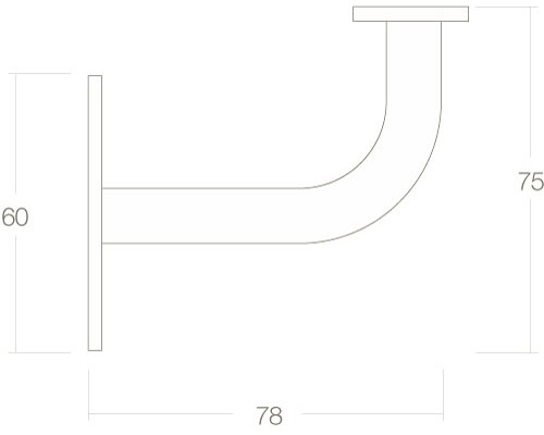 Technische Zeichnung eines Handlaufhalters mit Maßangaben.