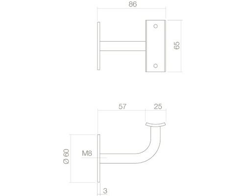 Schéma technique d''un support de rampe avec dimensions
