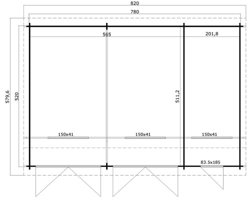 Plan d''une cabane de jardin avec indications de dimension