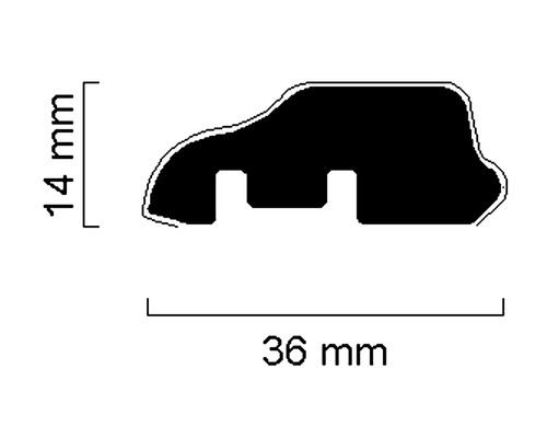 Profilquerschnitt mit den Maßen 36 mm mal 14 mm