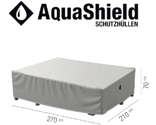 AquaShield Logo. Schutzhülle für Gartenmöbel, 270 mal 210 mal 70 Zentimeter