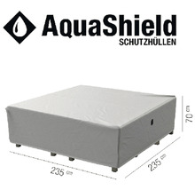 AquaShield Logo. Schutzhülle für Gartenmöbel, 235 mal 235 mal 70 Zentimeter
