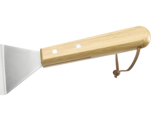Spatule de barbecue en acier inoxydable avec manche en bambou et boucle en cuir