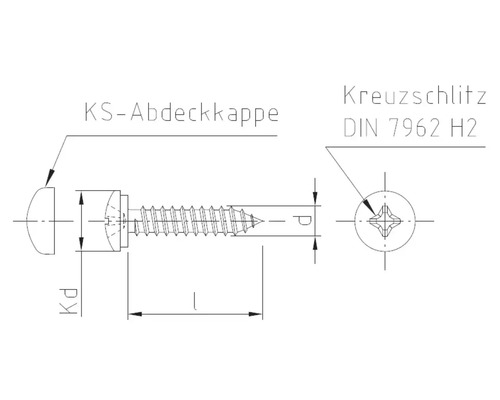Dessin technique d''une vis avec capuchon et empreinte cruciforme selon DIN 7962 H2