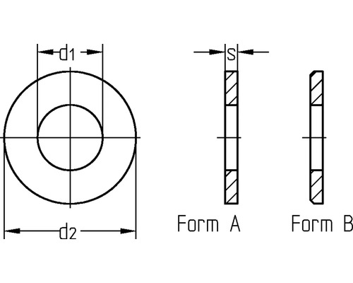 Dessin technique d''une rondelle dans les formes A et B avec indications de dimensions