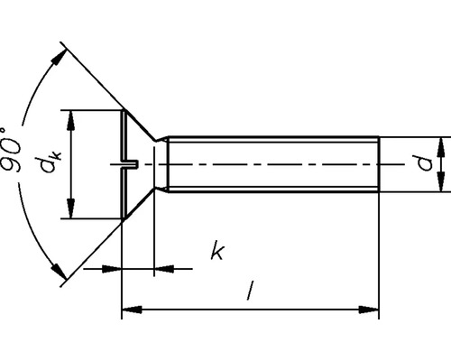 Dessin technique d''une vis à tête fraisée avec indications de dimensions