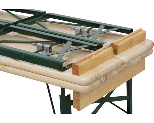 Table de bière avec piètement en métal et lattes en bois