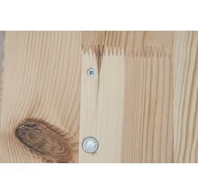 Holzplatte mit Fingerzinkenverbindung und Schrauben