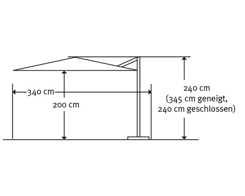 Skizze eines Sonnenschirms mit Maßangaben
