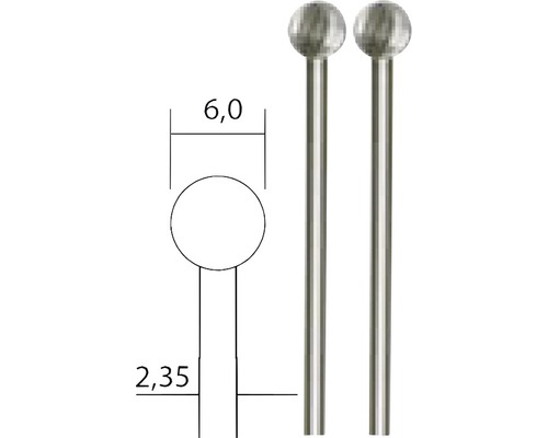 Représentation de deux tringles à rideaux avec embout sphérique et indications de dimension