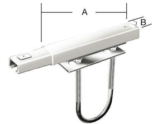 Metallischer Befestigungsbügel mit Maßangaben A und B